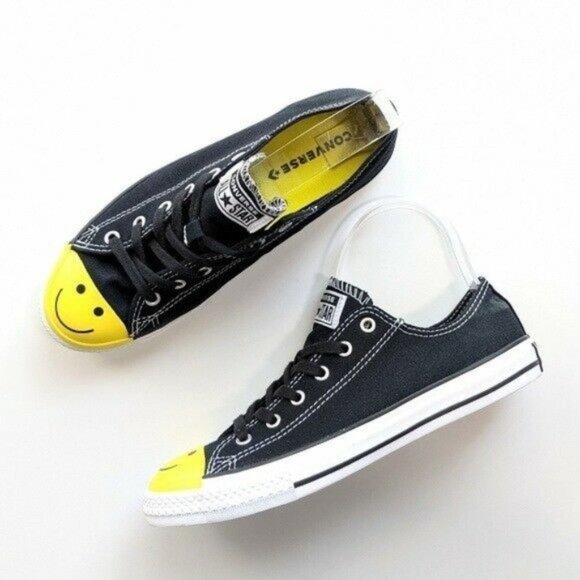 Converse CTAS OX "Smiley Face" Black Yellow White Men's 10 Women's 12 - Picture 1 of 5
